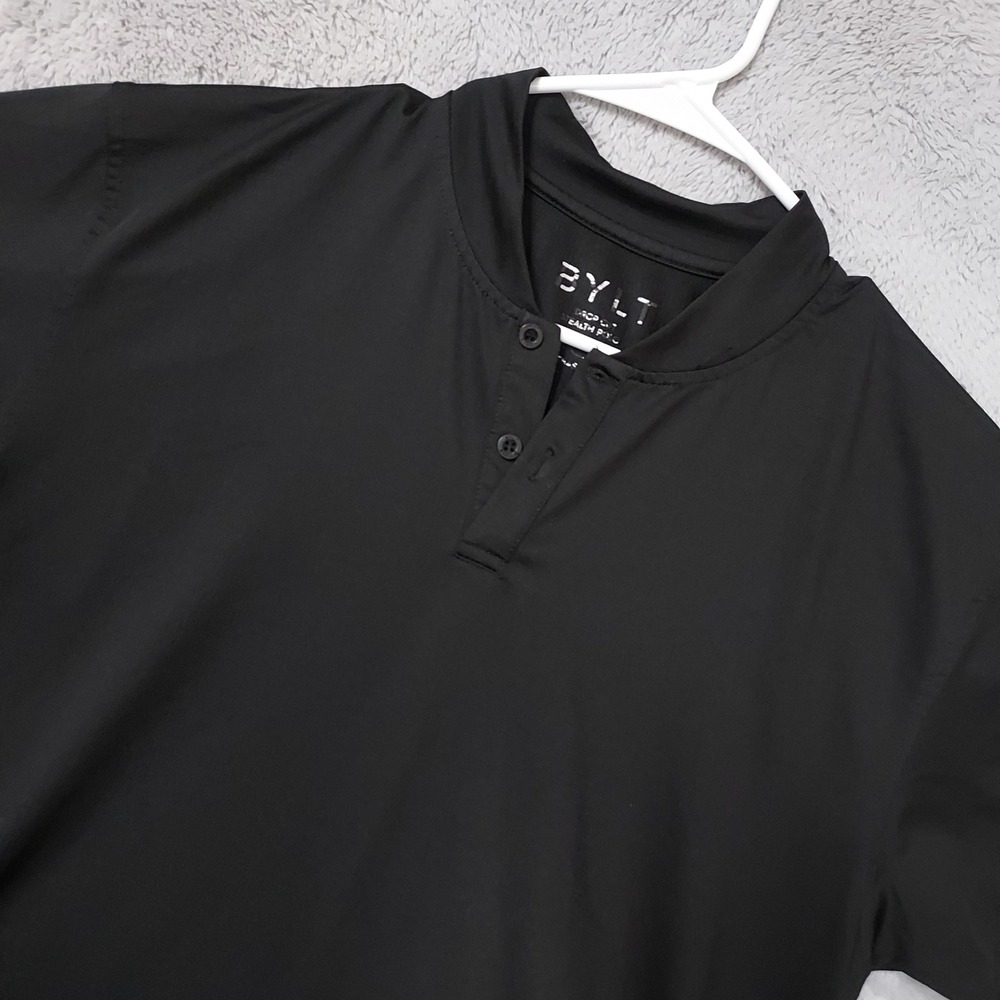 Bylt Polo Shirt Men Medium Drop Cut Stealth Performance Short Sleeve Black Blade